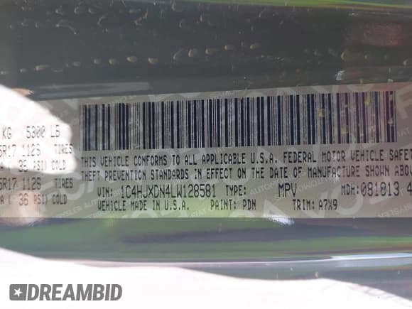 ✅ 2020 Jeep Wrangler Unlimited Sport • VIN: 1C4HJXDN4LW128581 • Lot: 42370273. Listed on IAAI with 79,688 mi. Free auction sales archive from the USA and detailed vehicle history report at DreamBid. Image 9.