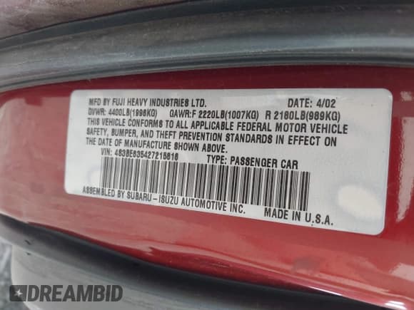 ✅ 2002 Subaru Legacy L • VIN: 4S3BE635427215816 • Лот: 42827819. Опубликован ранее на IAAI с пробегом 139 283 миль. Бесплатный доступ к архиву аукционных продаж из США и подробный отчёт об истории автомобиля на DreamBid. Изображение 9.