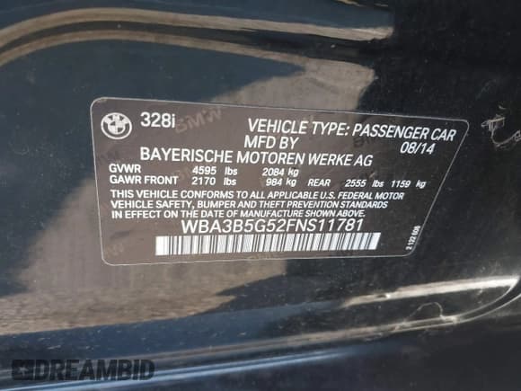 ✅ 2015 BMW 3 Series 328i xDrive • VIN: WBA3B5G52FNS11781 • Lot: 43881795. Listed on IAAI with 149,343 mi. Free auction sales archive from the USA and detailed vehicle history report at DreamBid. Image 9.