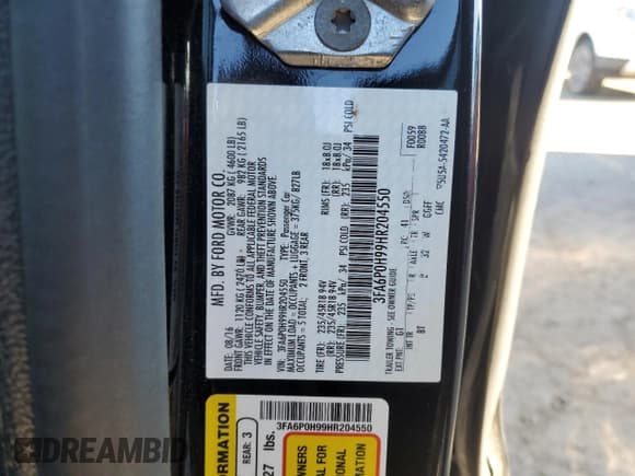 ✅ 2017 Ford Fusion SE • VIN: 3FA6P0H99HR204550 • Лот: 93405975. Опубликован ранее на Copart с пробегом 77 308 миль. Бесплатный доступ к архиву аукционных продаж из США и подробный отчёт об истории автомобиля на DreamBid. Изображение 12.