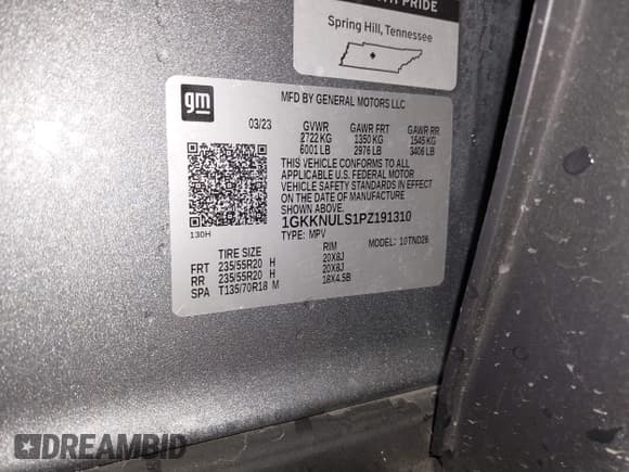 ✅ 2023 GMC Acadia SLT • VIN: 1GKKNULS1PZ191310 • Lot: 43578298. Listed on IAAI with 48,593 mi. Free auction sales archive from the USA and detailed vehicle history report at DreamBid. Image 9.