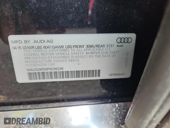 ✅ 2015 Audi A8 4.0T • VIN: WAU32AFD8FN038298 • Лот: 68454835. Опубликован ранее на Copart с пробегом 60 085 миль. Бесплатный доступ к архиву аукционных продаж из США и подробный отчёт об истории автомобиля на DreamBid. Изображение 12.