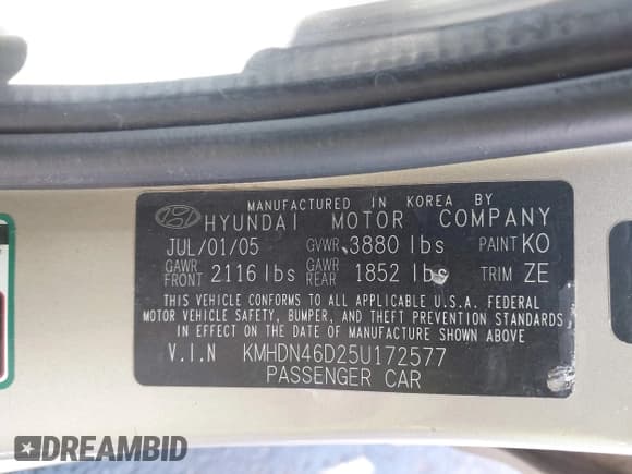 ✅ 2005 Hyundai Elantra GLS • VIN: KMHDN46D25U172577 • Лот: 42027345. Опубликован ранее на IAAI с пробегом 188 765 миль. Бесплатный доступ к архиву аукционных продаж из США и подробный отчёт об истории автомобиля на DreamBid. Изображение 9.