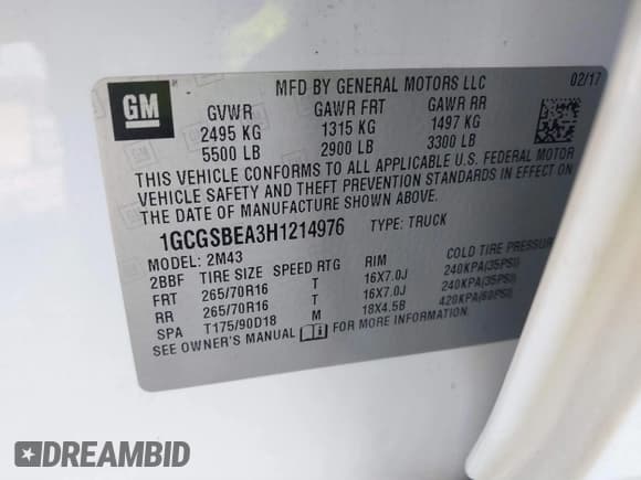 ✅ 2017 Chevrolet Colorado 2WD WT • VIN: 1GCGSBEA3H1214976 • Lot: 41504305. Listed on IAAI with 90,430 mi. Free auction sales archive from the USA and detailed vehicle history report at DreamBid. Image 9.