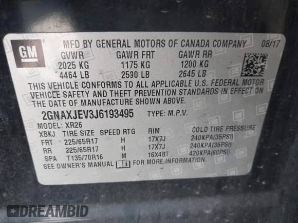 2018 Chevrolet Equinox LT с VIN 2GNAXJEV3J6193495, выставлен на аукционе IAAI как лот 43306300 с пробегом 139 270 миль миль и . История ставок и продаж доступна на DreamBid. Изображение 9.