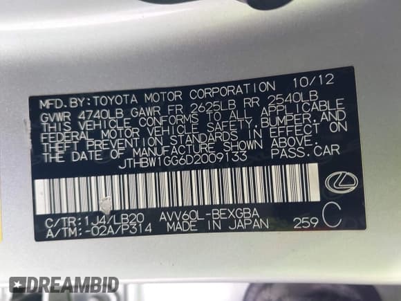 ✅ 2013 Lexus ES 300h • VIN: JTHBW1GG6D2009133 • Lot: 43687364. Wystawiony na IAAI z przebiegiem 145 085 mil. Bezpłatny archiwum sprzedaży aukcyjnych z USA i szczegółowy raport historii pojazdu na DreamBid. Zdjęcie 9.