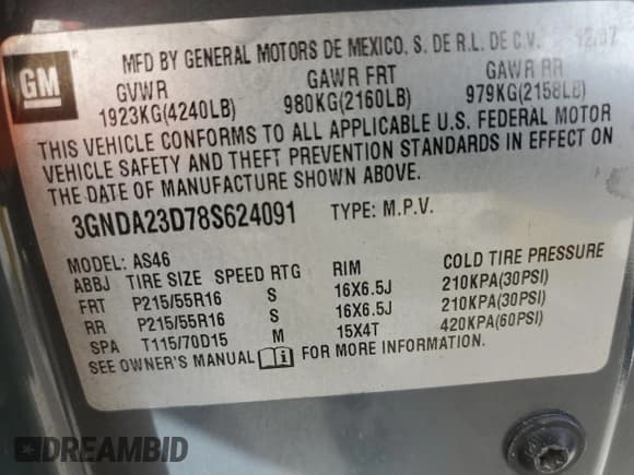 ✅ 2008 Chevrolet HHR LT • VIN: 3GNDA23D78S624091 • Lot: 49184485. Listed on Copart with 147,283 mi. Free auction sales archive from the USA and detailed vehicle history report at DreamBid. Image 12.