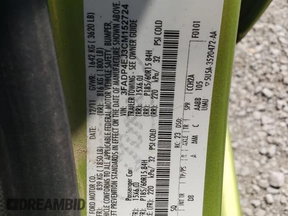 ✅ 2012 Ford Fiesta SE • VIN: 3FADP4EJ3CM152724 • Lot: 84576555. Wystawiony na Copart z przebiegiem 147 498 mil. Bezpłatny archiwum sprzedaży aukcyjnych z USA i szczegółowy raport historii pojazdu na DreamBid. Zdjęcie 13.