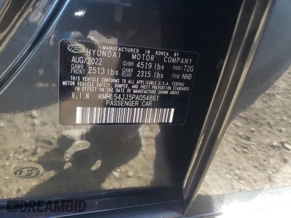 2023 Hyundai Sonata Limited z VIN KMHL54JJ5PA054861, wystawiony jako Copart lot #65073202 z przebiegiem 608 mil mil oraz . Historia ofert i sprzedaży dostępna na DreamBid. Obrazek 10.