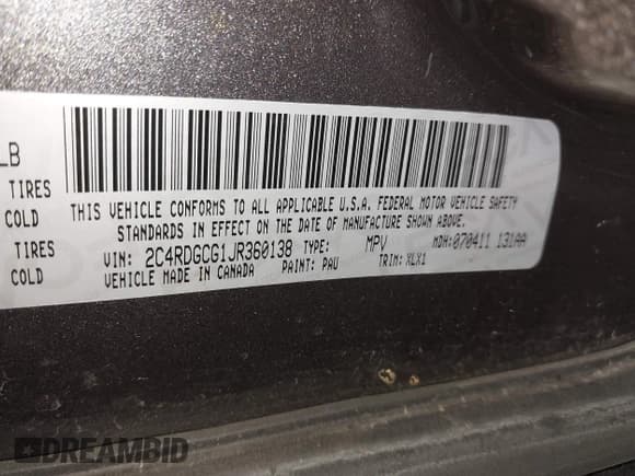 ✅ 2018 Dodge Grand Caravan SXT • VIN: 2C4RDGCG1JR360138 • Lot: 43267151. Listed on IAAI with 169,249 mi. Free auction sales archive from the USA and detailed vehicle history report at DreamBid. Image 9.