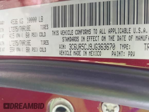 ✅ 2018 Ram 2500 Tradesman • VIN: 3C6UR5CJ9JG363670 • Лот: 42756389. Опубликован ранее на IAAI с пробегом 66 585 миль. Бесплатный доступ к архиву аукционных продаж из США и подробный отчёт об истории автомобиля на DreamBid. Изображение 9.