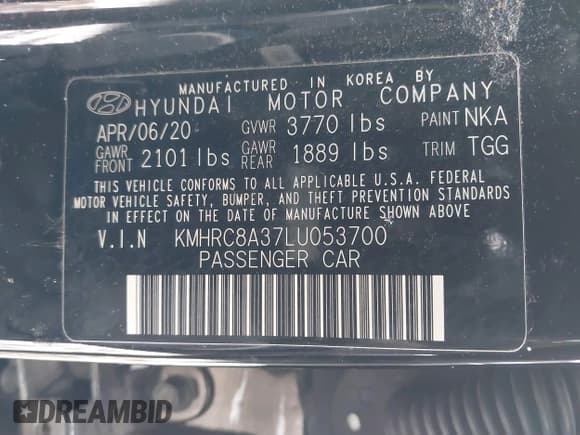✅ 2020 Hyundai Venue SEL • VIN: KMHRC8A37LU053700 • Lot: 41253662. Listed on IAAI with 102,226 mi. Free auction sales archive from the USA and detailed vehicle history report at DreamBid. Image 9.