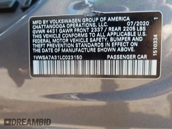 ✅ 2020 Volkswagen Passat SE • VIN: 1VWSA7A31LC023150 • Lot: 43166246. Listed on IAAI with 95,628 mi. Free auction sales archive from the USA and detailed vehicle history report at DreamBid. Image 9.