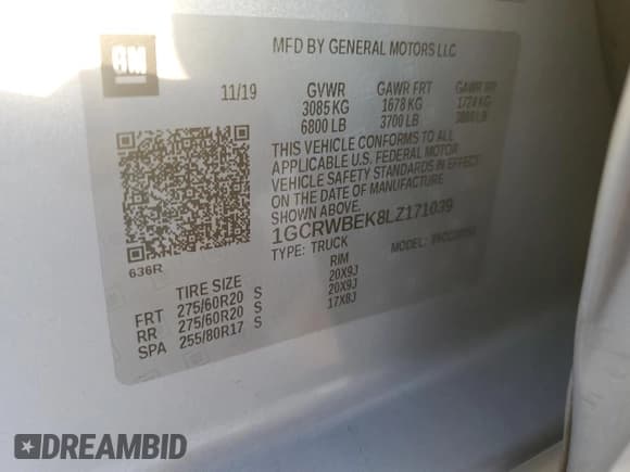 ✅ 2020 Chevrolet Silverado 1500 Custom • VIN: 1GCRWBEK8LZ171039 • Lot: 86540254. Wystawiony na Copart z przebiegiem 83 326 mil. Bezpłatny archiwum sprzedaży aukcyjnych z USA i szczegółowy raport historii pojazdu na DreamBid. Zdjęcie 12.