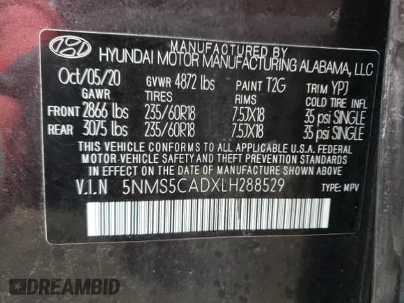 ✅ 2020 Hyundai Santa Fe Limited • VIN: 5NMS5CADXLH288529 • Лот: 40286833. Опубликован ранее на Copart с пробегом 9 933 миль. Бесплатный доступ к архиву аукционных продаж из США и подробный отчёт об истории автомобиля на DreamBid. Изображение 14.