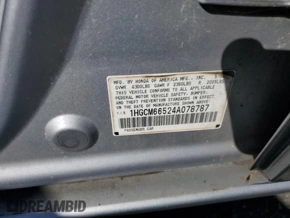 ✅ 2004 Honda Accord EX • VIN: 1HGCM66524A078787 • Lot: 87418025. Wystawiony na Copart z przebiegiem 135 144 mil. Bezpłatny archiwum sprzedaży aukcyjnych z USA i szczegółowy raport historii pojazdu na DreamBid. Zdjęcie 12.