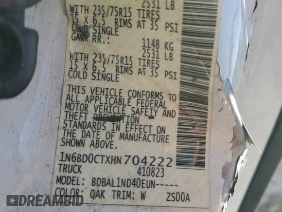 2017 Nissan Frontier SV с VIN 1N6BD0CTXHN704222, выставлен на аукционе Copart как лот 90062975 с пробегом 134 554 миль миль и Чистый • Clean title. История ставок и продаж доступна на DreamBid. Изображение 13.