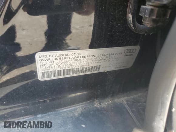 ✅ 2007 Audi A6 3.2L • VIN: WAUDH74FX7N021210 • Лот: 64863215. Опубликован ранее на Copart с пробегом 167 603 миль. Бесплатный доступ к архиву аукционных продаж из США и подробный отчёт об истории автомобиля на DreamBid. Изображение 12.