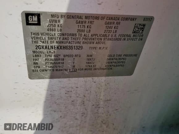 ✅ 2017 GMC Terrain SLE • VIN: 2GKALNEKXH6351329 • Лот: 70550765. Опубликован ранее на Copart с пробегом 154 512 миль. Бесплатный доступ к архиву аукционных продаж из США и подробный отчёт об истории автомобиля на DreamBid. Изображение 12.