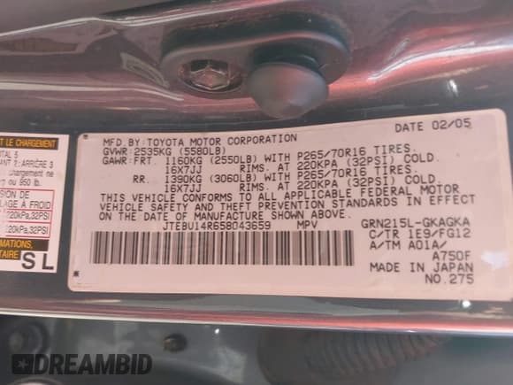 ✅ 2005 Toyota 4Runner SR5 • VIN: JTEBU14R658043659 • Lot: 42548472. Listed on IAAI with 158,115 mi. Free auction sales archive from the USA and detailed vehicle history report at DreamBid. Image 9.