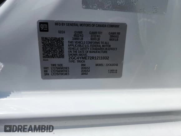 ✅ 2024 Chevrolet Silverado 2500HD Custom • VIN: 2GC4YME72R1211032 • Лот: 69109005. Опубликован ранее на Copart с пробегом 9 099 миль. Бесплатный доступ к архиву аукционных продаж из США и подробный отчёт об истории автомобиля на DreamBid. Изображение 13.