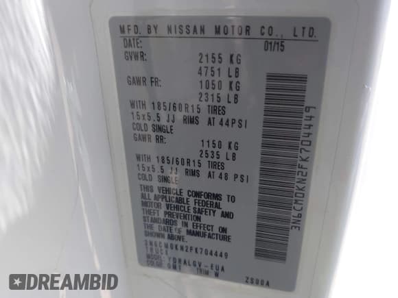 ✅ 2015 Nissan NV200 S • VIN: 3N6CM0KN2FK704449 • Лот: 42492552. Опубликован ранее на IAAI с пробегом 125 356 миль. Бесплатный доступ к архиву аукционных продаж из США и подробный отчёт об истории автомобиля на DreamBid. Изображение 9.