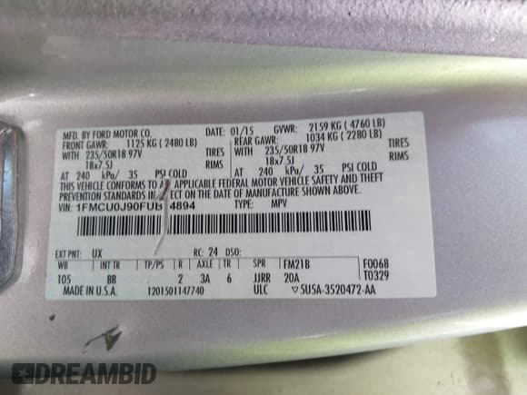 ✅ 2015 Ford Escape Titanium • VIN: 1FMCU0J90FUB24894 • Lot: 42468012. Listed on IAAI with 245,683 mi. Free auction sales archive from the USA and detailed vehicle history report at DreamBid. Image 9.