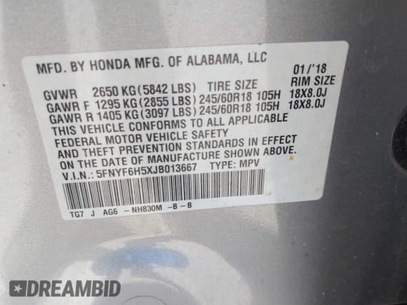 ✅ 2018 Honda Pilot EX-L • VIN: 5FNYF6H5XJB013667 • Lot: 43400037. Listed on IAAI with 111,947 mi. Free auction sales archive from the USA and detailed vehicle history report at DreamBid. Image 9.