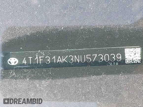 2022 Toyota Camry Hybrid XLE with VIN 4T1F31AK3NU573039, listed as a IAAI auction lot 42593982 with 39,779 mi miles and . Bid and sale history available at DreamBid. Image 18.