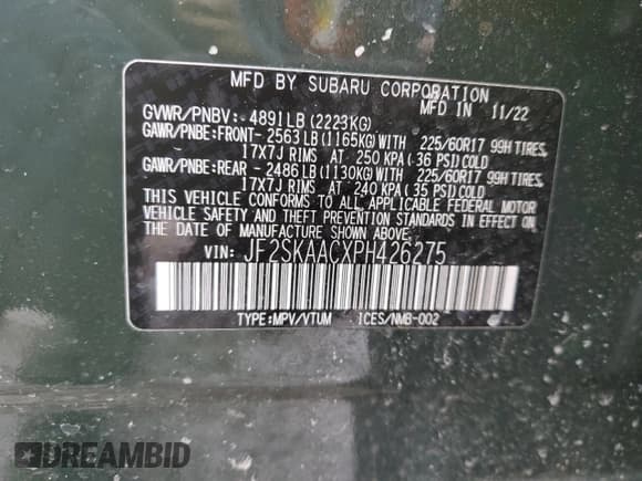 ✅ 2023 Subaru Forester • VIN: JF2SKAACXPH426275 • Lot: 45948645. Wystawiony na Copart z przebiegiem 19 849 mil. Bezpłatny archiwum sprzedaży aukcyjnych z USA i szczegółowy raport historii pojazdu na DreamBid. Zdjęcie 15.