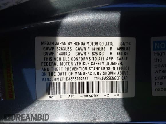 ✅ 2014 Honda CR-Z • VIN: JHMZF1D48ES002582 • Лот: 43647008. Опубликован ранее на IAAI с пробегом 141 275 миль. Бесплатный доступ к архиву аукционных продаж из США и подробный отчёт об истории автомобиля на DreamBid. Изображение 9.