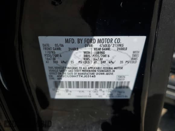 2006 Mercury Mariner Luxury с VIN 4M2YU56166DJ01625, выставлен на аукционе Copart как лот 72033845 с пробегом 116 569 миль миль и Чистый • Clean title. История ставок и продаж доступна на DreamBid. Изображение 12.