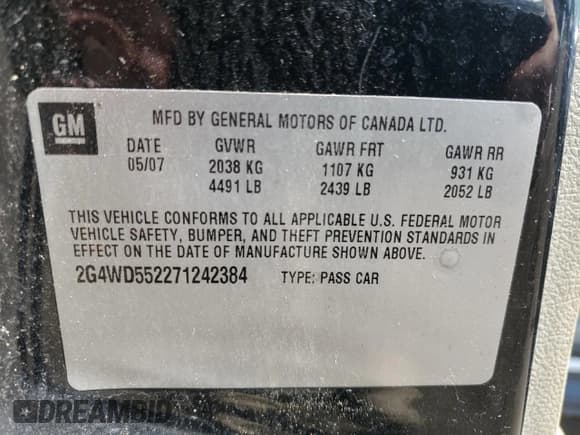 ✅ 2007 Buick LaCrosse CXL • VIN: 2G4WD552271242384 • Lot: 84010305. Wystawiony na Copart z przebiegiem Nie podano. Bezpłatny archiwum sprzedaży aukcyjnych z USA i szczegółowy raport historii pojazdu na DreamBid. Zdjęcie 12.