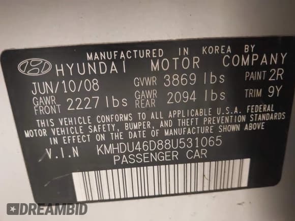 ✅ 2008 Hyundai Elantra GLS • VIN: KMHDU46D88U531065 • Lot: 43612631. Listed on IAAI with 193,105 mi. Free auction sales archive from the USA and detailed vehicle history report at DreamBid. Image 9.