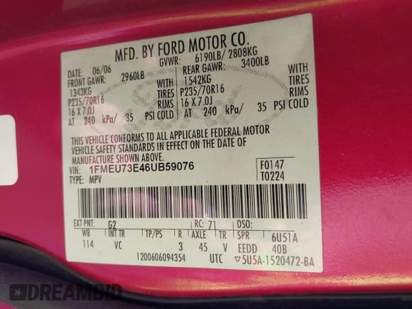 ✅ 2006 Ford Explorer XLT • VIN: 1FMEU73E46UB59076 • Лот: 42440539. Опубликован ранее на IAAI с пробегом 166 077 миль. Бесплатный доступ к архиву аукционных продаж из США и подробный отчёт об истории автомобиля на DreamBid. Изображение 9.