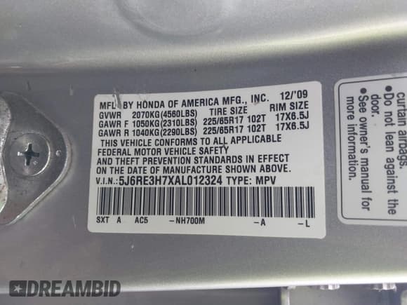 ✅ 2010 Honda CR-V EX-L • VIN: 5J6RE3H7XAL012324 • Lot: 43814462. Listed on IAAI with 168,888 mi. Free auction sales archive from the USA and detailed vehicle history report at DreamBid. Image 9.