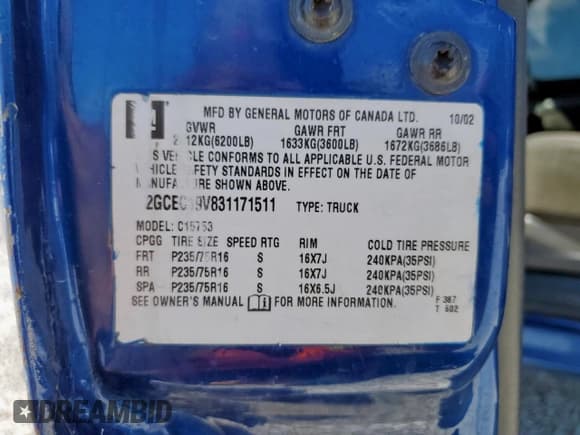 ✅ 2003 Chevrolet Silverado 1500 LS • VIN: 2GCEC19V831171511 • Lot: 85601245. Listed on Copart with 149,444 mi. Free auction sales archive from the USA and detailed vehicle history report at DreamBid. Image 13.