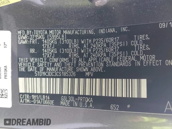 ✅ 2012 Toyota Sienna XLE AAS • VIN: 5TDYK3DC3CS185326 • Lot: 42576736. Listed on IAAI with 189,134 mi. Free auction sales archive from the USA and detailed vehicle history report at DreamBid. Image 9.