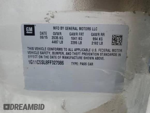 2015 Chevrolet Malibu LT z VIN 1G11C5SL8FF327986, wystawiony jako Copart lot #80635535 z przebiegiem 162 892 mil mil oraz Szkoda całkowita • Salvage title. Historia ofert i sprzedaży dostępna na DreamBid. Obrazek 13.