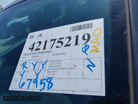 ✅ 2018 Dodge Durango GT • VIN: 1C4RDHDG2JC145350 • Lot: 42175219. Listed on IAAI with 67,958 mi. Free auction sales archive from the USA and detailed vehicle history report at DreamBid. Image 18.