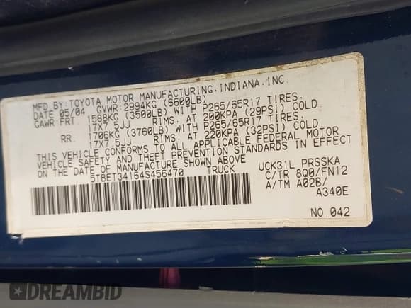✅ 2004 Toyota Tundra SR5 • VIN: 5TBET34164S456470 • Lot: 42406730. Wystawiony na IAAI z przebiegiem 312 805 mil. Bezpłatny archiwum sprzedaży aukcyjnych z USA i szczegółowy raport historii pojazdu na DreamBid. Zdjęcie 9.
