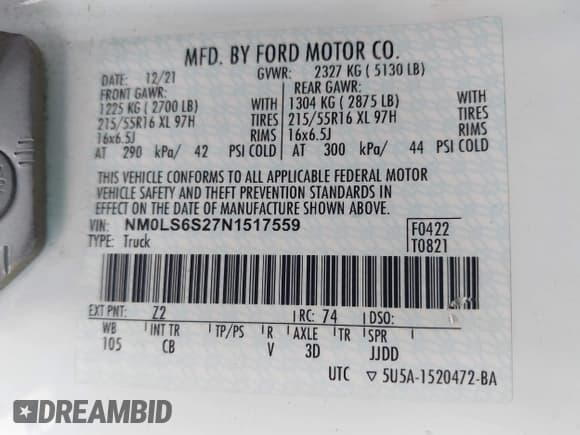 ✅ 2022 Ford Transit Connect XL • VIN: NM0LS6S27N1517559 • Lot: 42944976. Wystawiony na IAAI z przebiegiem 166 577 mil. Bezpłatny archiwum sprzedaży aukcyjnych z USA i szczegółowy raport historii pojazdu na DreamBid. Zdjęcie 9.