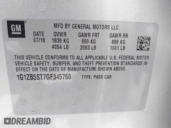 ✅ 2016 Chevrolet Malibu LS • VIN: 1G1ZB5ST7GF345760 • Lot: 42509738. Listed on IAAI with 137,292 mi. Free auction sales archive from the USA and detailed vehicle history report at DreamBid. Image 9.