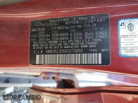 2006 Hyundai Tucson GLS with VIN KM8JN12D66U272092, listed as a Copart auction lot 74467604 with 157,189 mi miles and Salvage title. Bid and sale history available at DreamBid. Image 14.