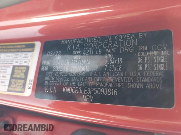 ✅ 2023 Kia Niro EX • VIN: KNDCR3LE3P5093816 • Lot: 41666023. Wystawiony na IAAI z przebiegiem 31 874 mil. Bezpłatny archiwum sprzedaży aukcyjnych z USA i szczegółowy raport historii pojazdu na DreamBid. Zdjęcie 9.