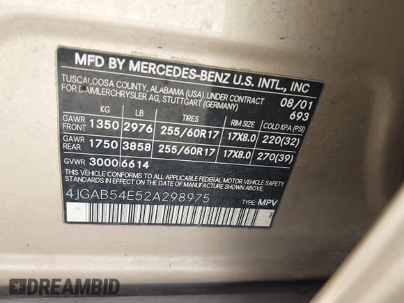 ✅ 2002 Mercedes-Benz M 320/430/500 • VIN: 4JGAB54E52A298975 • Lot: 41985135. Listed on IAAI with 278,592 mi. Free auction sales archive from the USA and detailed vehicle history report at DreamBid. Image 9.