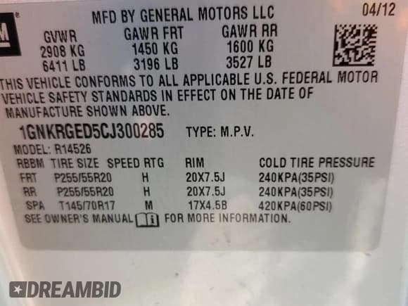 ✅ 2012 Chevrolet Traverse 1LT • VIN: 1GNKRGED5CJ300285 • Lot: 70058404. Wystawiony na Copart z przebiegiem 160 925 mil. Bezpłatny archiwum sprzedaży aukcyjnych z USA i szczegółowy raport historii pojazdu na DreamBid. Zdjęcie 12.