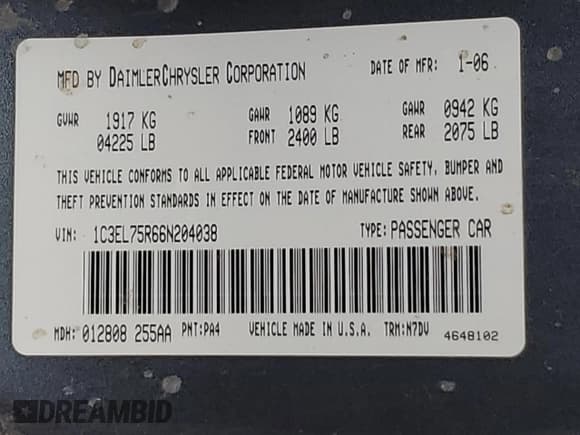 ✅ 2006 Chrysler Sebring GTC • VIN: 1C3EL75R66N204038 • Lot: 59335865. Wystawiony na Copart z przebiegiem 124 614 mil. Bezpłatny archiwum sprzedaży aukcyjnych z USA i szczegółowy raport historii pojazdu na DreamBid. Zdjęcie 13.