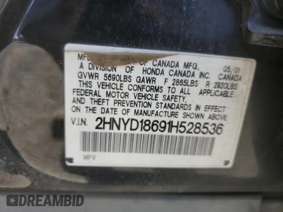 ✅ 2001 Acura MDX Touring • VIN: 2HNYD18691H528536 • Лот: 56692775. Опубликован ранее на Copart с пробегом 319 174 миль. Бесплатный доступ к архиву аукционных продаж из США и подробный отчёт об истории автомобиля на DreamBid. Изображение 13.