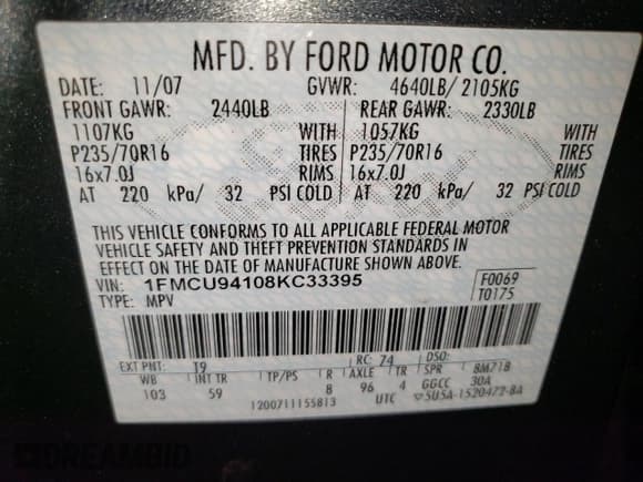 ✅ 2008 Ford Escape Limited • VIN: 1FMCU94108KC33395 • Лот: 92875005. Опубликован ранее на Copart с пробегом 145 617 миль. Бесплатный доступ к архиву аукционных продаж из США и подробный отчёт об истории автомобиля на DreamBid. Изображение 13.